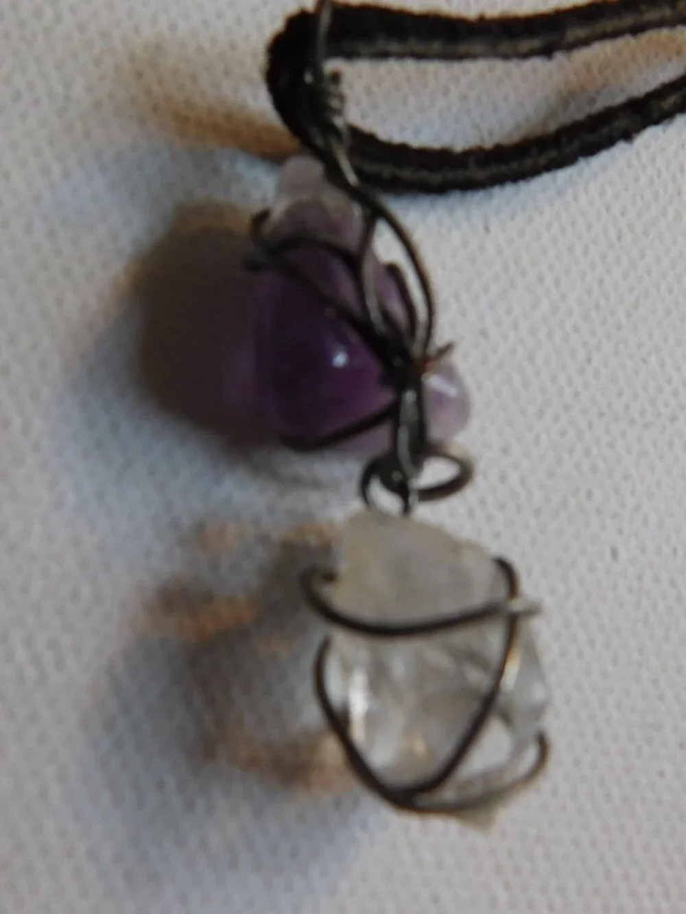 Boho Natural Stone Cord Necklace Lot 3pc Amethyst Quartz Ceramic Suede Choker